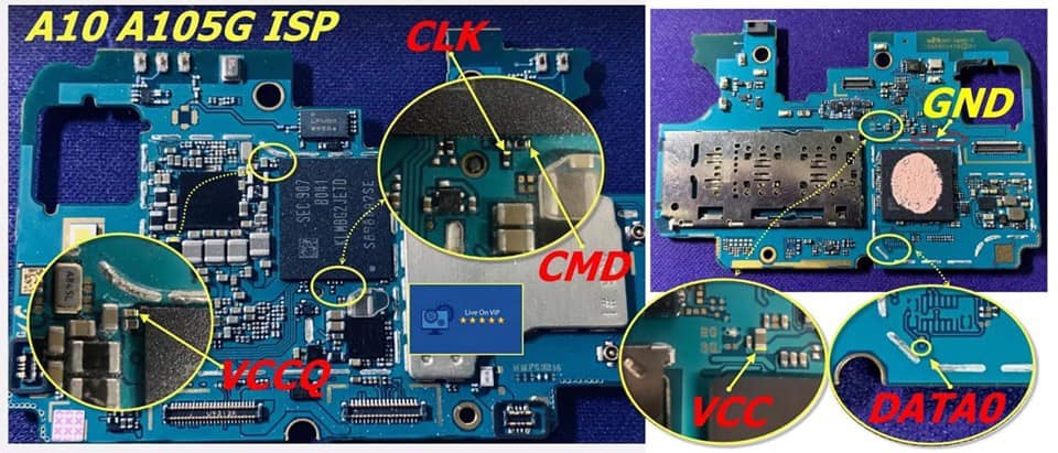 EMMC ISP pinout A105g A105m A105f galaxy a10